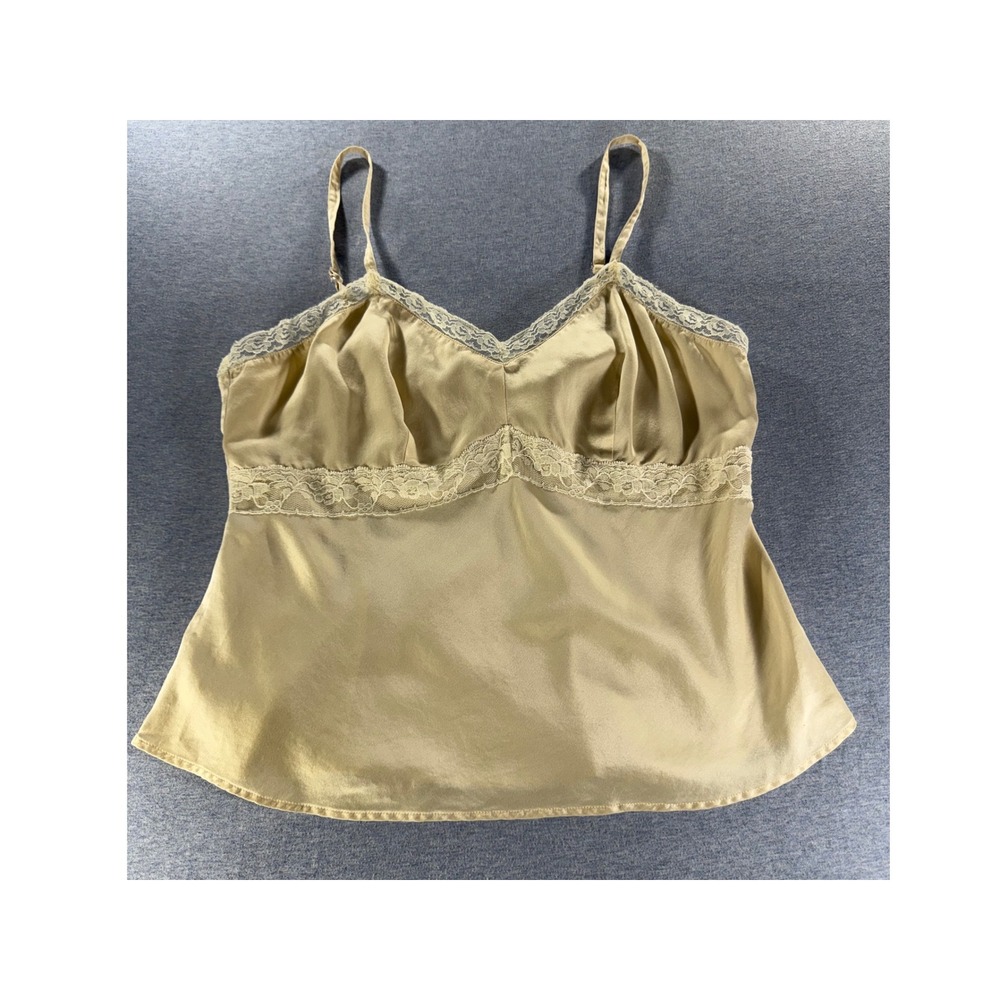 Vintage New York & Company 100% Silk Cami Lace Trim Ivory Y2K Lingerie Top 12